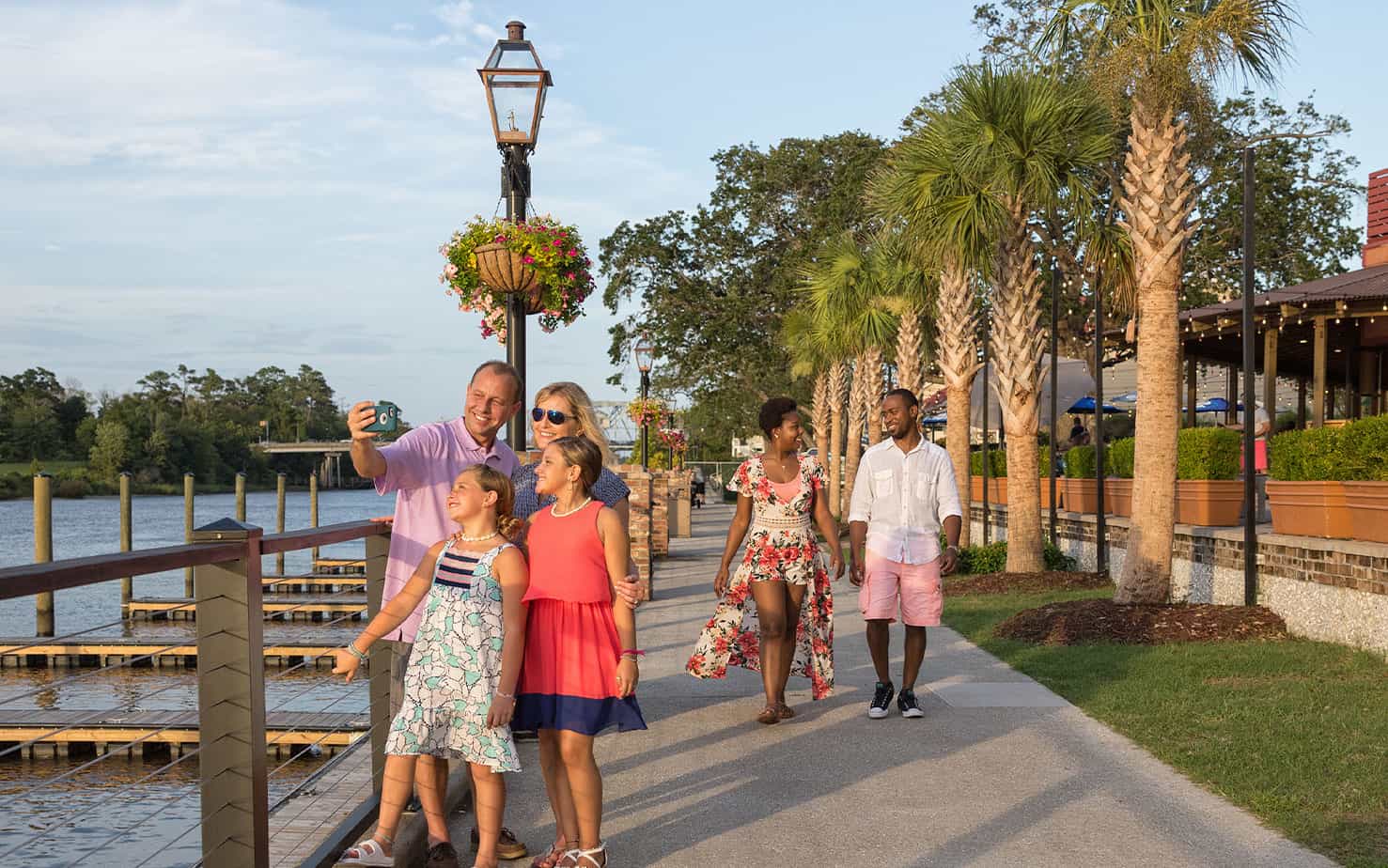 Barefoot Landing waterfront boardwalk on Highway 17