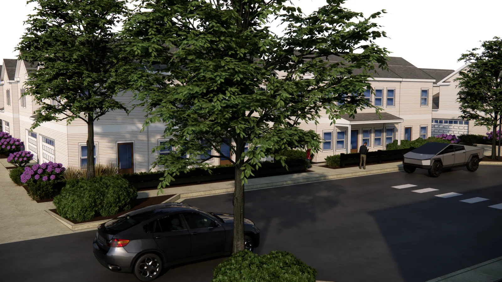 Court Villa street view with landscaping